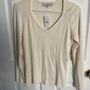 NWT never worn Cream Loft Ribbed Sweetheart Neck Sweater